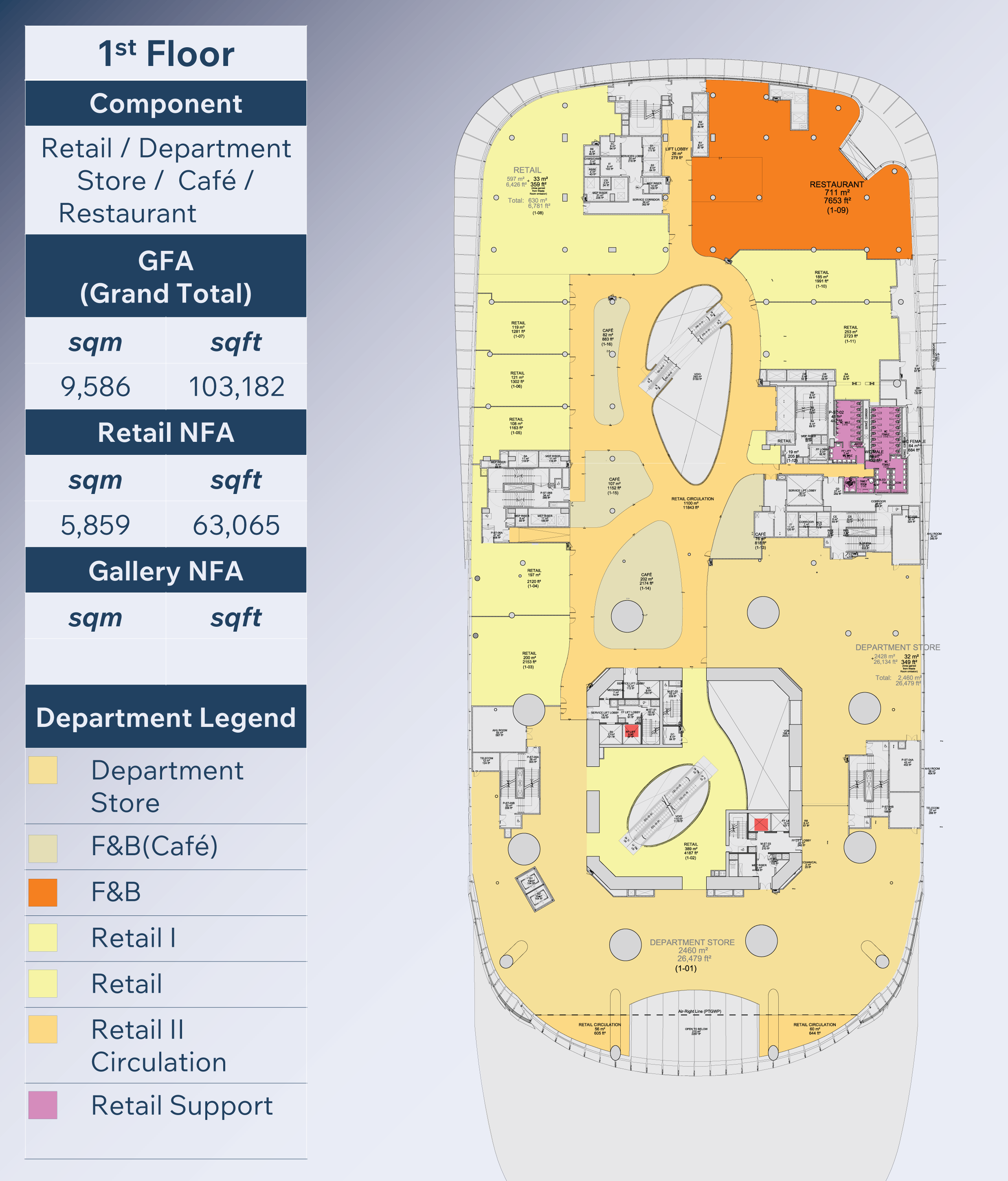 First floor plan emphasizing department store layout